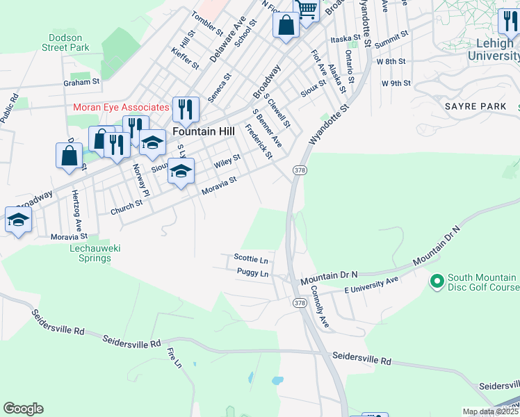 map of restaurants, bars, coffee shops, grocery stores, and more near 858 South Hoffert Street in Fountain Hill