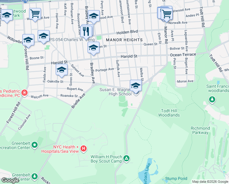 map of restaurants, bars, coffee shops, grocery stores, and more near 150 Brielle Avenue in Staten Island