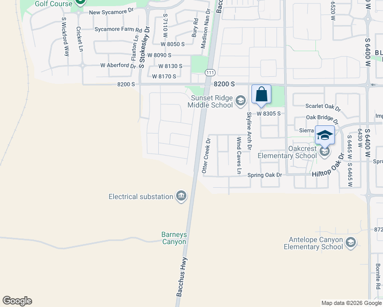 map of restaurants, bars, coffee shops, grocery stores, and more near 8433 South Jayson Bend Drive in West Jordan