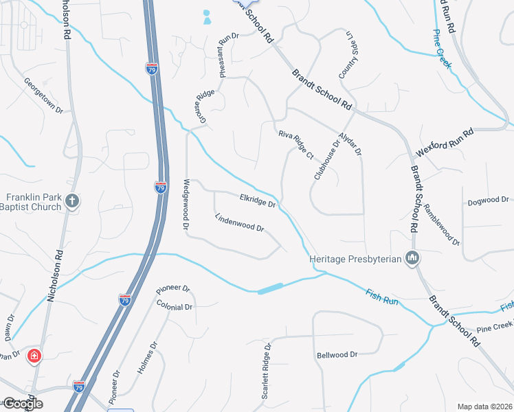 map of restaurants, bars, coffee shops, grocery stores, and more near 2498 Elkridge Drive in Wexford