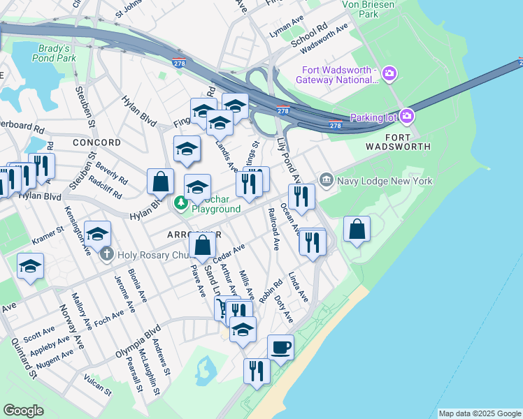 map of restaurants, bars, coffee shops, grocery stores, and more near 9 Jackson Avenue in Staten Island