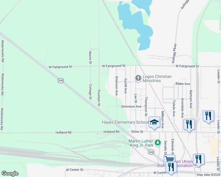 map of restaurants, bars, coffee shops, grocery stores, and more near 553 Emerson Avenue in Marion