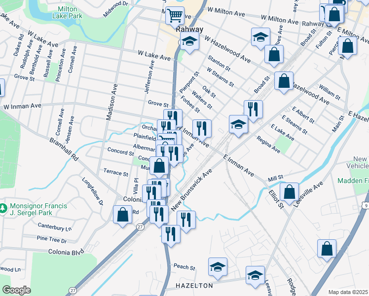 map of restaurants, bars, coffee shops, grocery stores, and more near 429 Jaques Avenue in Rahway