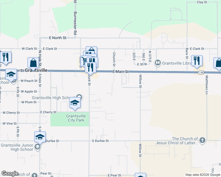map of restaurants, bars, coffee shops, grocery stores, and more near 88 Orchard Lane in Grantsville