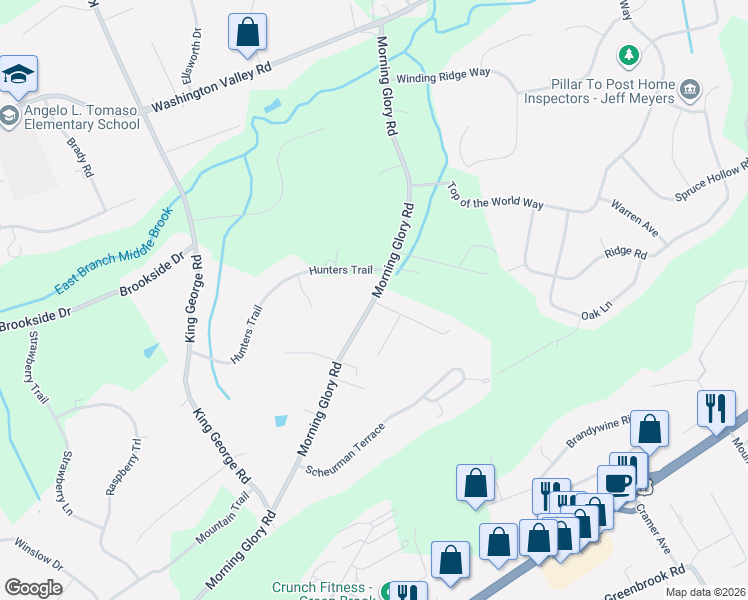 map of restaurants, bars, coffee shops, grocery stores, and more near 61 Morning Glory Road in Warren