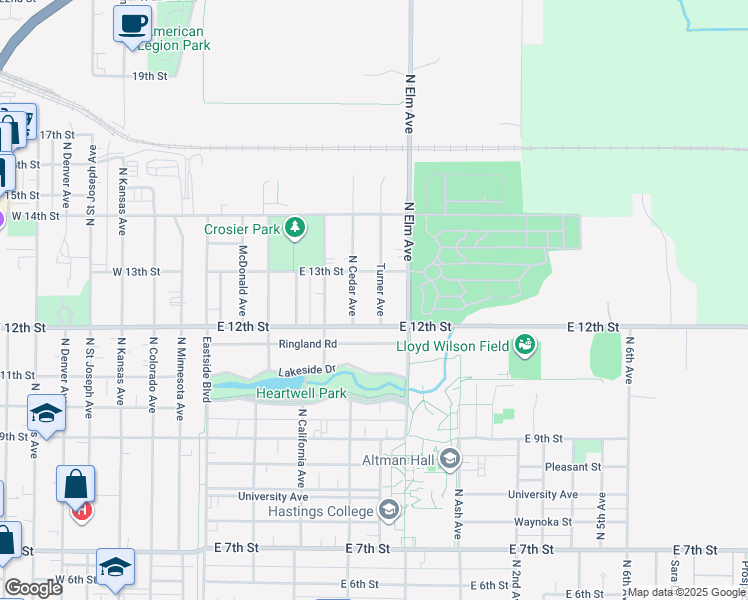 map of restaurants, bars, coffee shops, grocery stores, and more near 1210 Turner Avenue in Hastings