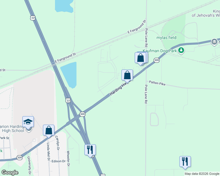 map of restaurants, bars, coffee shops, grocery stores, and more near 1925 Harding Highway East in Marion