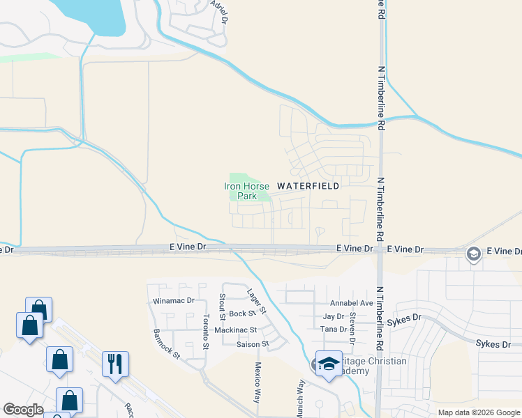 map of restaurants, bars, coffee shops, grocery stores, and more near 2226 East Vine Drive in Fort Collins
