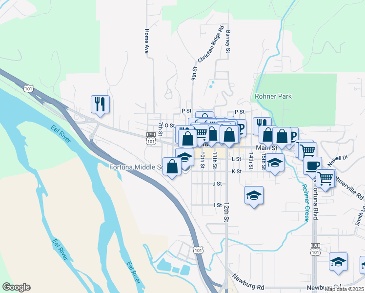 map of restaurants, bars, coffee shops, grocery stores, and more near in Fortuna