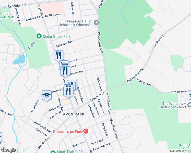 map of restaurants, bars, coffee shops, grocery stores, and more near 1764 Selene Avenue in South Plainfield