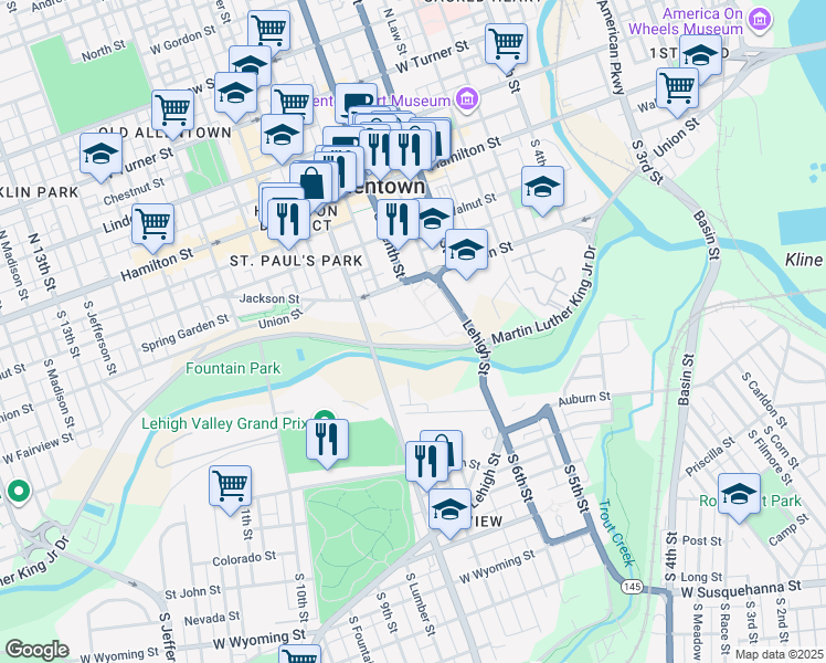 map of restaurants, bars, coffee shops, grocery stores, and more near 631 Martin Luther King Junior Drive in Allentown