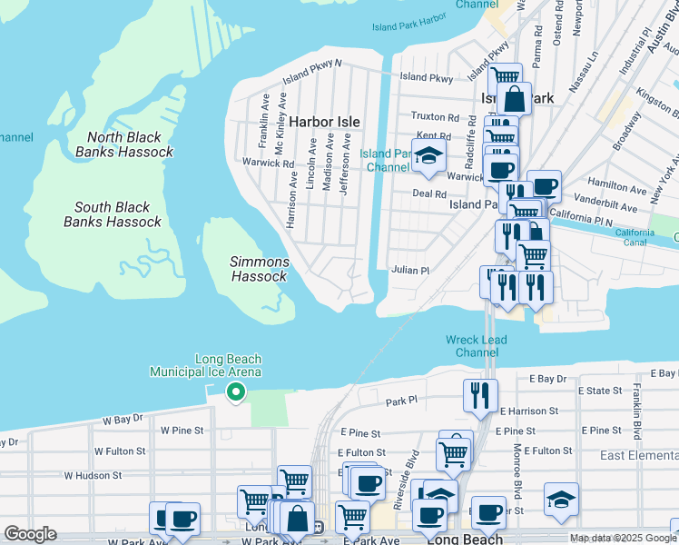 map of restaurants, bars, coffee shops, grocery stores, and more near 100 Harbor Terrace in Island Park