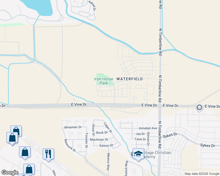 map of restaurants, bars, coffee shops, grocery stores, and more near 2226 East Vine Drive in Fort Collins