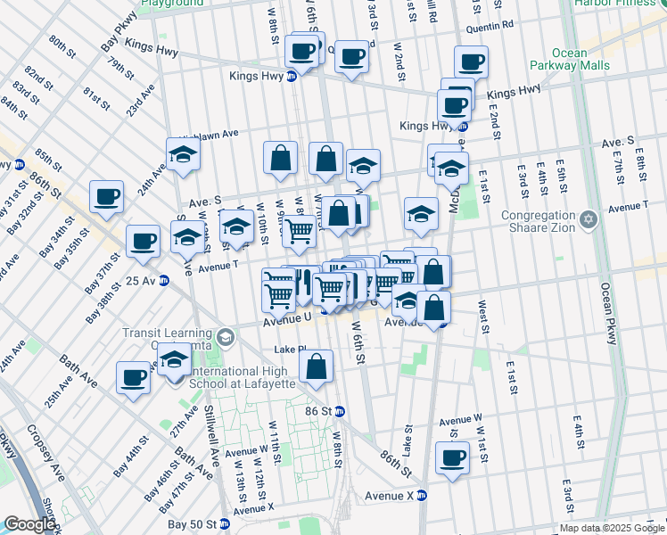map of restaurants, bars, coffee shops, grocery stores, and more near 2049 West 7th Street in Brooklyn