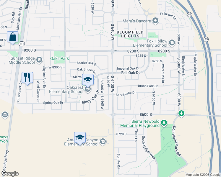 map of restaurants, bars, coffee shops, grocery stores, and more near 8439 6430 West in West Jordan
