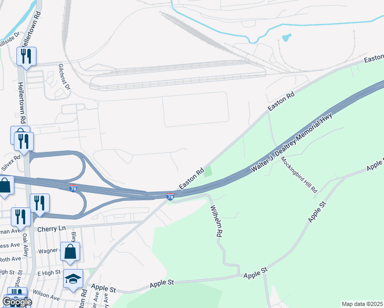 map of restaurants, bars, coffee shops, grocery stores, and more near 2020 Feather Way in Bethlehem