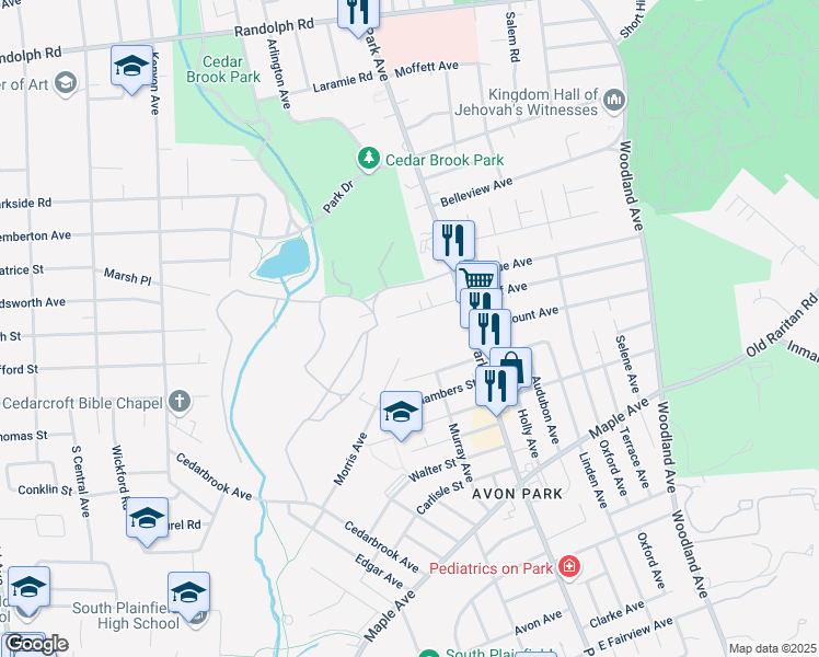 map of restaurants, bars, coffee shops, grocery stores, and more near 226 Morris Avenue in South Plainfield