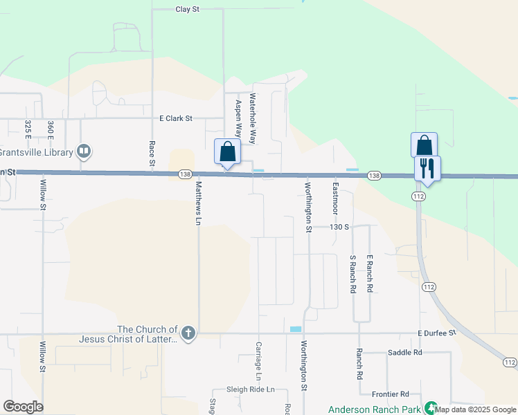 map of restaurants, bars, coffee shops, grocery stores, and more near 72 Mustang Ridge Road in Grantsville
