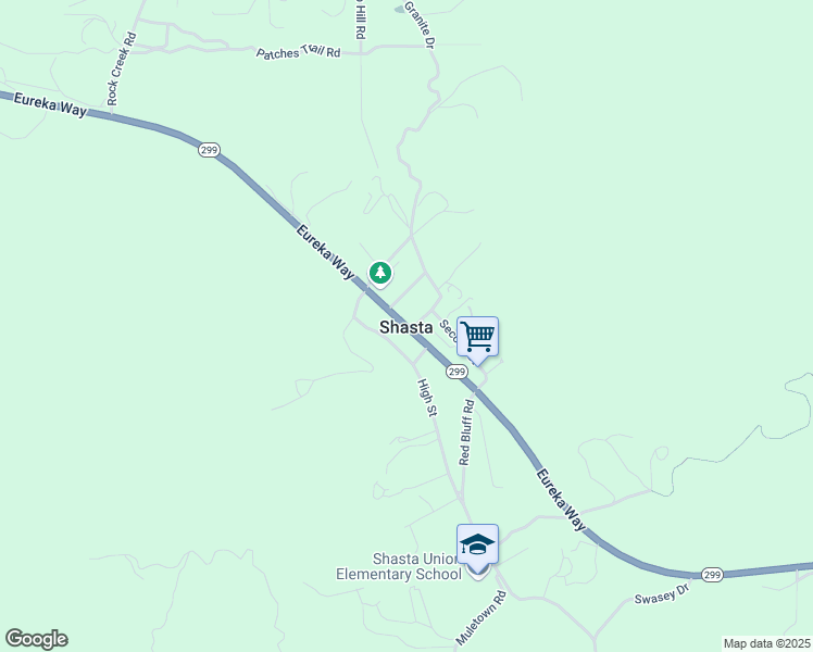 map of restaurants, bars, coffee shops, grocery stores, and more near California 299 in Shasta