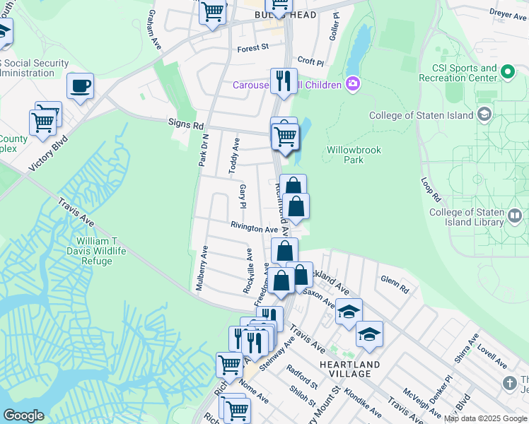 map of restaurants, bars, coffee shops, grocery stores, and more near 21 Jennifer Court in Staten Island