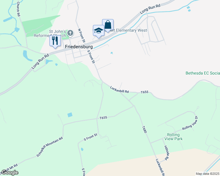 map of restaurants, bars, coffee shops, grocery stores, and more near 222 Luckenbill Road in Schuylkill Haven
