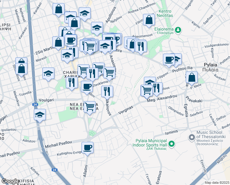 map of restaurants, bars, coffee shops, grocery stores, and more near in Thessaloníki