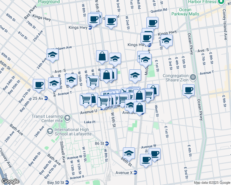 map of restaurants, bars, coffee shops, grocery stores, and more near 2026 West 5th Street in Brooklyn