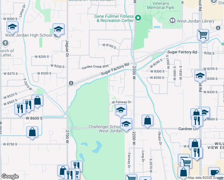 map of restaurants, bars, coffee shops, grocery stores, and more near 2351 West 8450 South in West Jordan