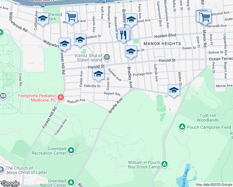 map of restaurants, bars, coffee shops, grocery stores, and more near 287 Brielle Avenue in Staten Island