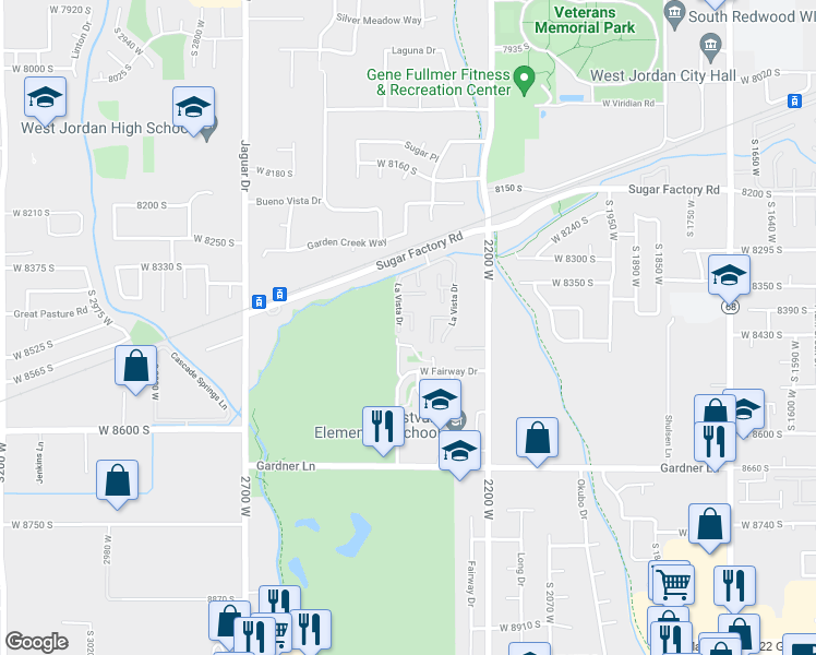 map of restaurants, bars, coffee shops, grocery stores, and more near 2351 West 8450 South in West Jordan
