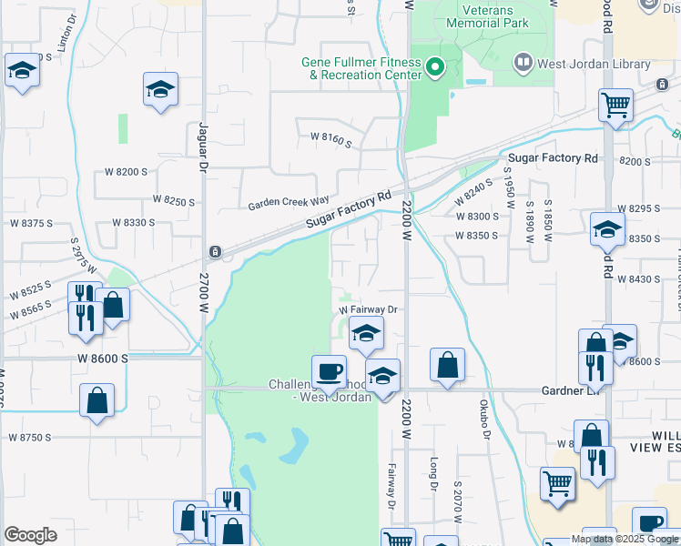 map of restaurants, bars, coffee shops, grocery stores, and more near 77 Rio Bravo Place in West Jordan