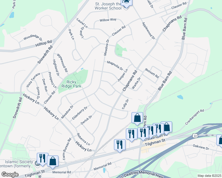 map of restaurants, bars, coffee shops, grocery stores, and more near 1330 Cathedral Lane in Orefield