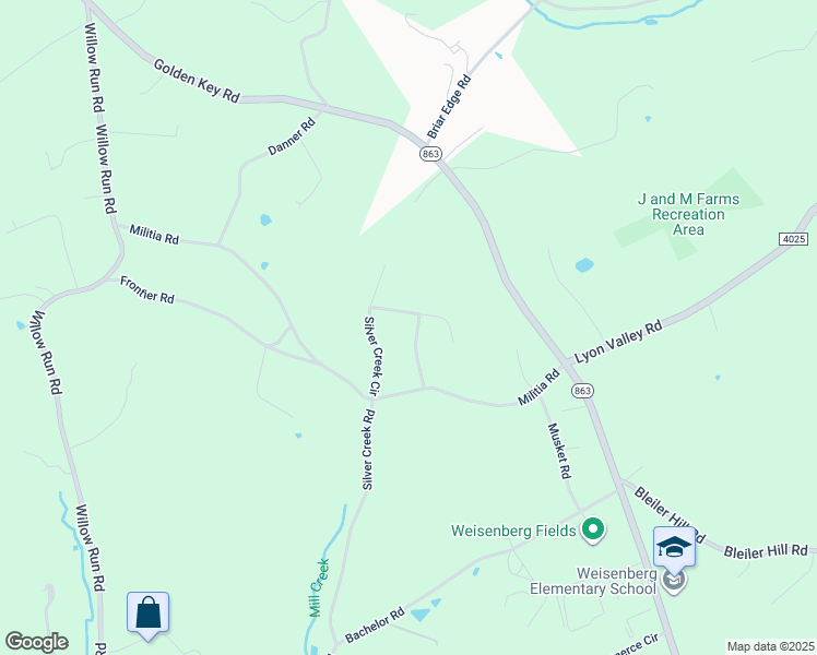 map of restaurants, bars, coffee shops, grocery stores, and more near 2955 Silver Creek Circle in Kutztown
