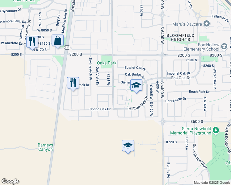 map of restaurants, bars, coffee shops, grocery stores, and more near 8428 Ivy Springs Lane in West Jordan