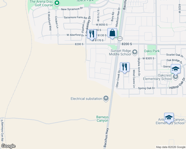 map of restaurants, bars, coffee shops, grocery stores, and more near 8378 Allison Bend Drive in West Jordan