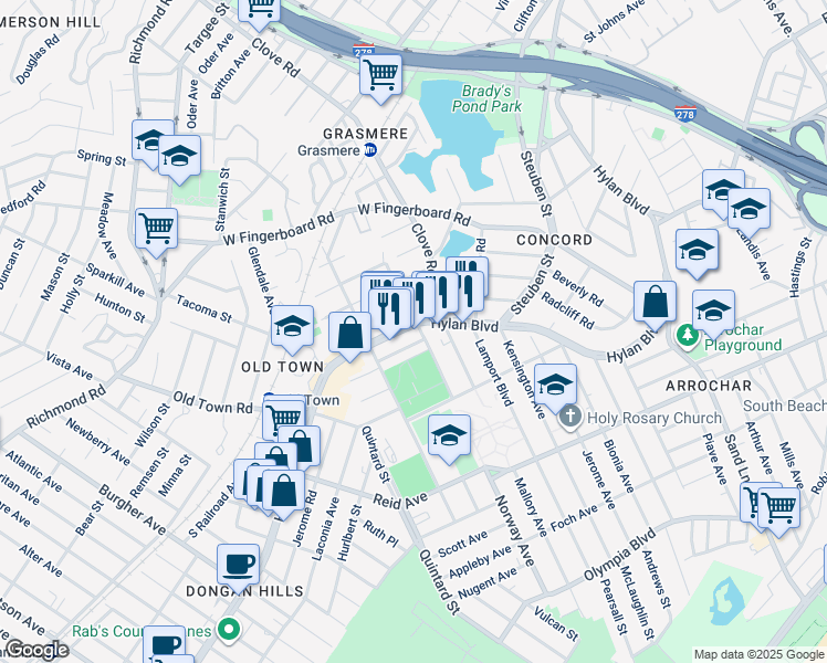 map of restaurants, bars, coffee shops, grocery stores, and more near in Staten Island