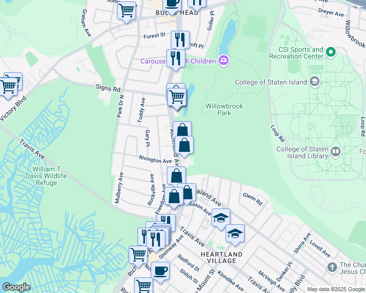 map of restaurants, bars, coffee shops, grocery stores, and more near 2025 Richmond Avenue in Staten Island
