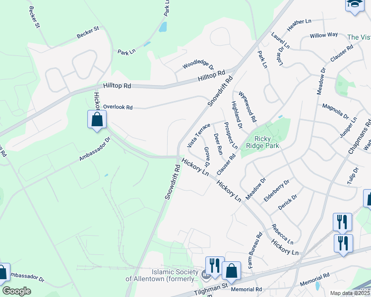map of restaurants, bars, coffee shops, grocery stores, and more near 6215 Vista Terrace in Lehigh County