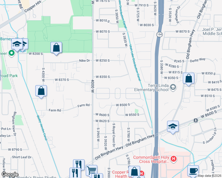 map of restaurants, bars, coffee shops, grocery stores, and more near in West Jordan