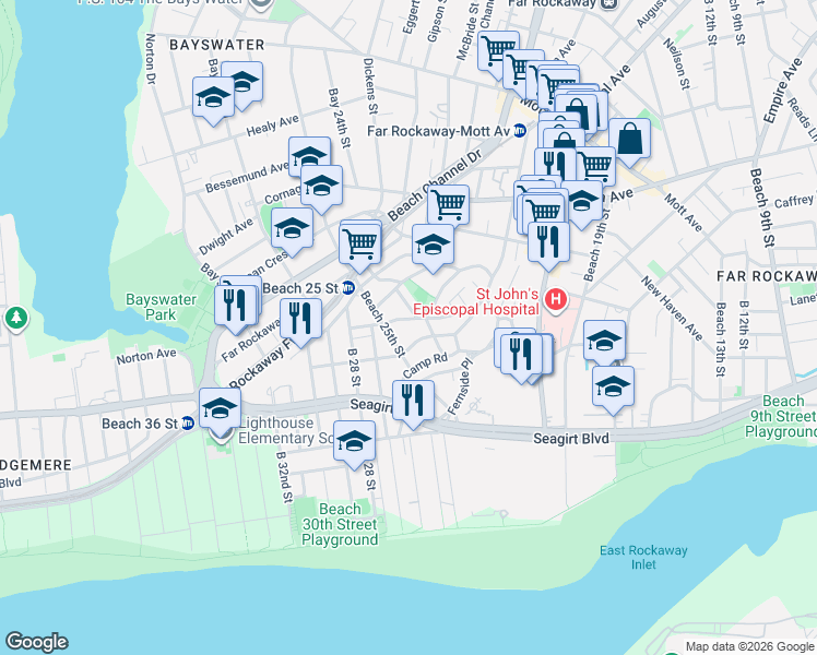 map of restaurants, bars, coffee shops, grocery stores, and more near 5-17 Hanson Court in Queens