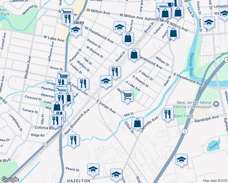 map of restaurants, bars, coffee shops, grocery stores, and more near 800 New Brunswick Avenue in Rahway