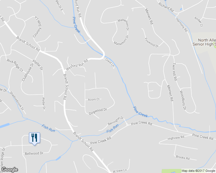 map of restaurants, bars, coffee shops, grocery stores, and more near 2437 Dogwood Drive in Wexford