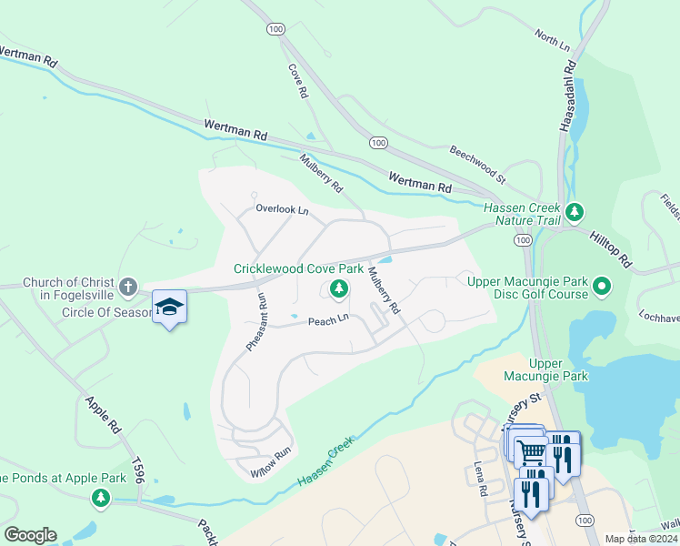 map of restaurants, bars, coffee shops, grocery stores, and more near 1953 Cricklewood Cove in Fogelsville