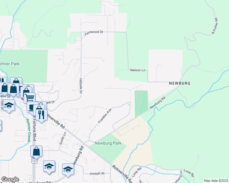 map of restaurants, bars, coffee shops, grocery stores, and more near 1195 Elizabeth Barcus Way in Fortuna