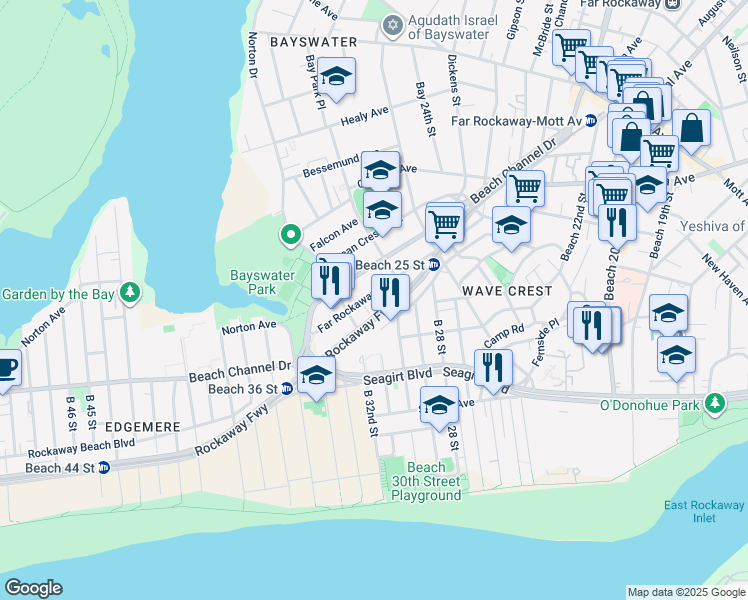 map of restaurants, bars, coffee shops, grocery stores, and more near in Queens