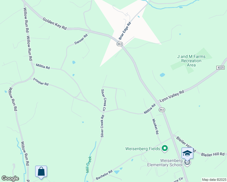 map of restaurants, bars, coffee shops, grocery stores, and more near 2955 Silver Creek Circle in Kutztown
