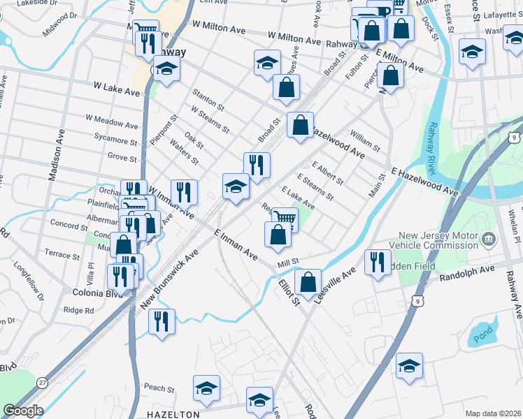 map of restaurants, bars, coffee shops, grocery stores, and more near 800-828 New Brunswick Ave in Rahway