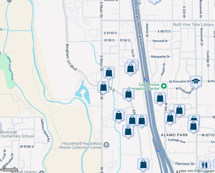 map of restaurants, bars, coffee shops, grocery stores, and more near 5153 Sandy Parkway West in Sandy