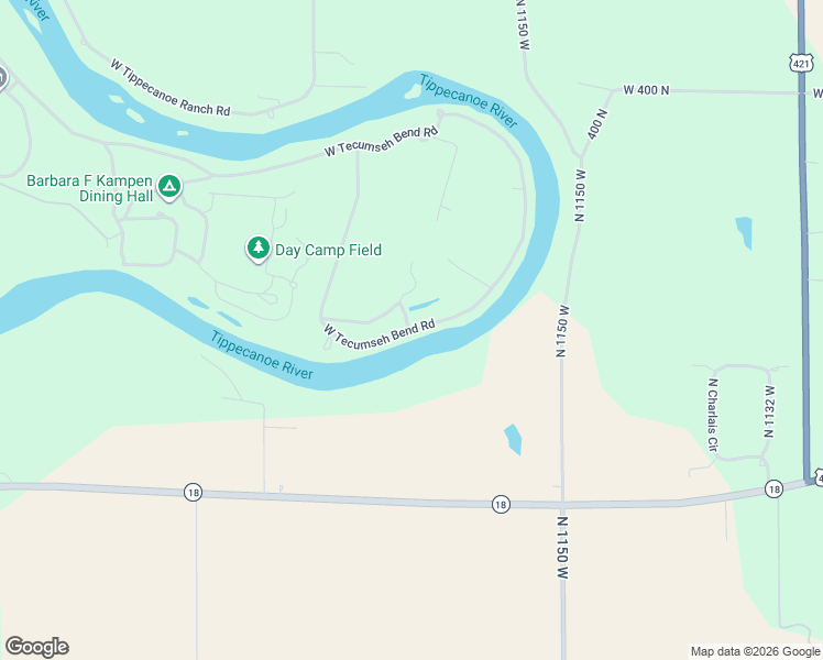 map of restaurants, bars, coffee shops, grocery stores, and more near 11500 West Tecumseh Bend Road in Brookston