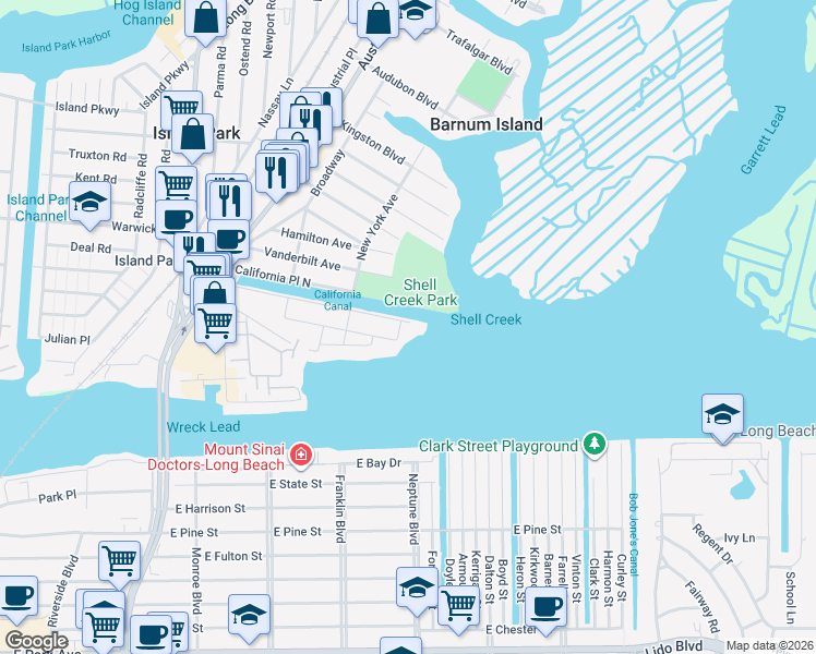 map of restaurants, bars, coffee shops, grocery stores, and more near 4525 Brennan Place in Island Park